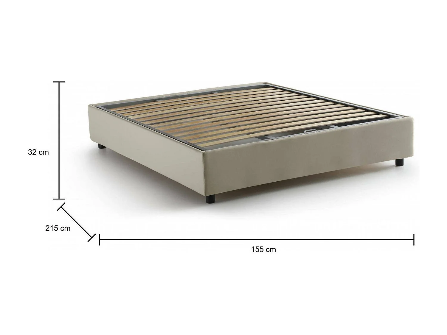 Lit double Chloé, Lit coffre avec revêtement en tissu, 100% Made in Italy, Ouverture frontale, adapté pour matelas 140x200 cm, Beige