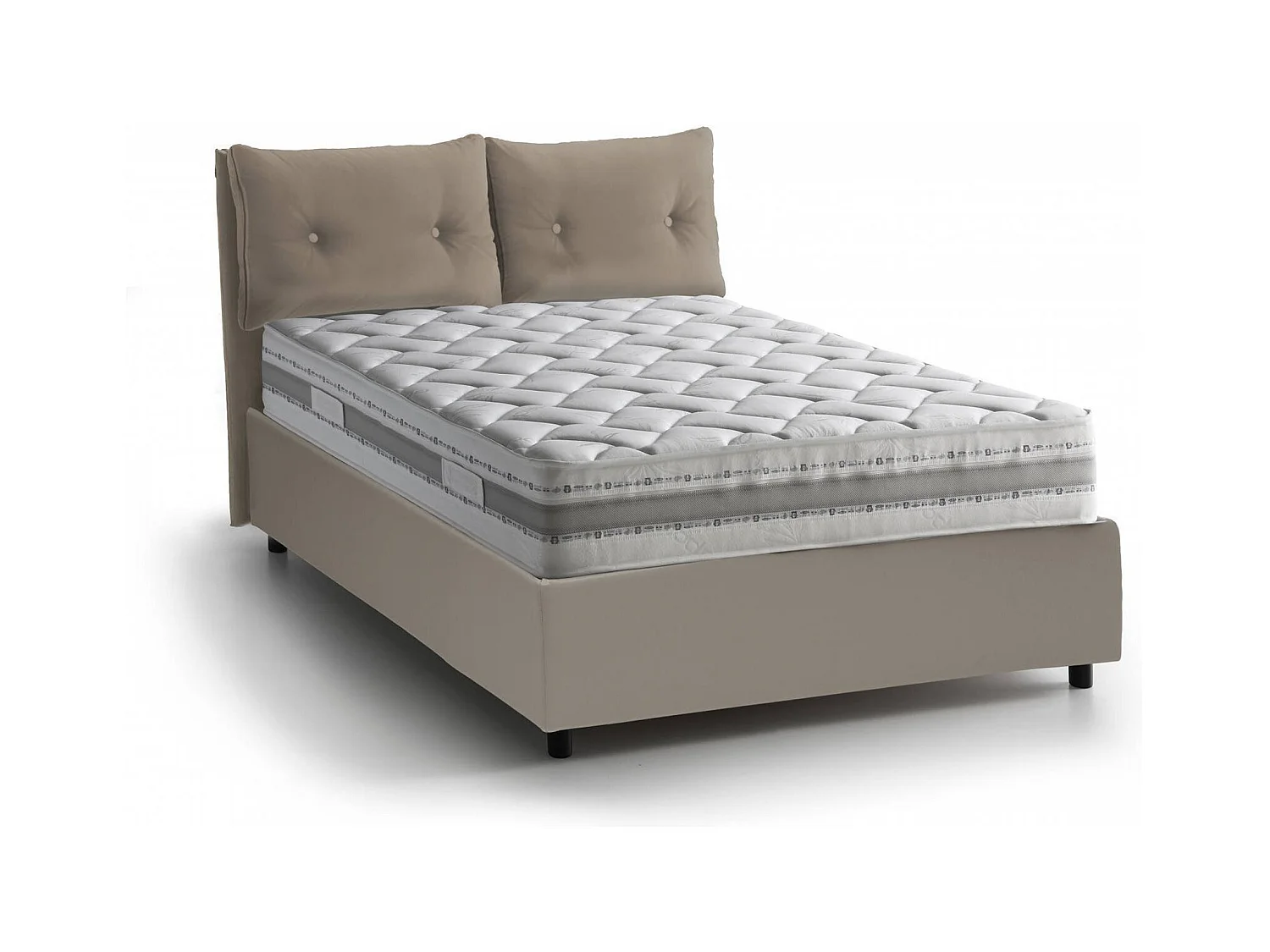 Lit simple Dbalb, Lit coffre avec revêtement en éco-cuir, 100% Made in Italy, Ouverture frontale, avec matelas 80x190 cm inclus, Taupe