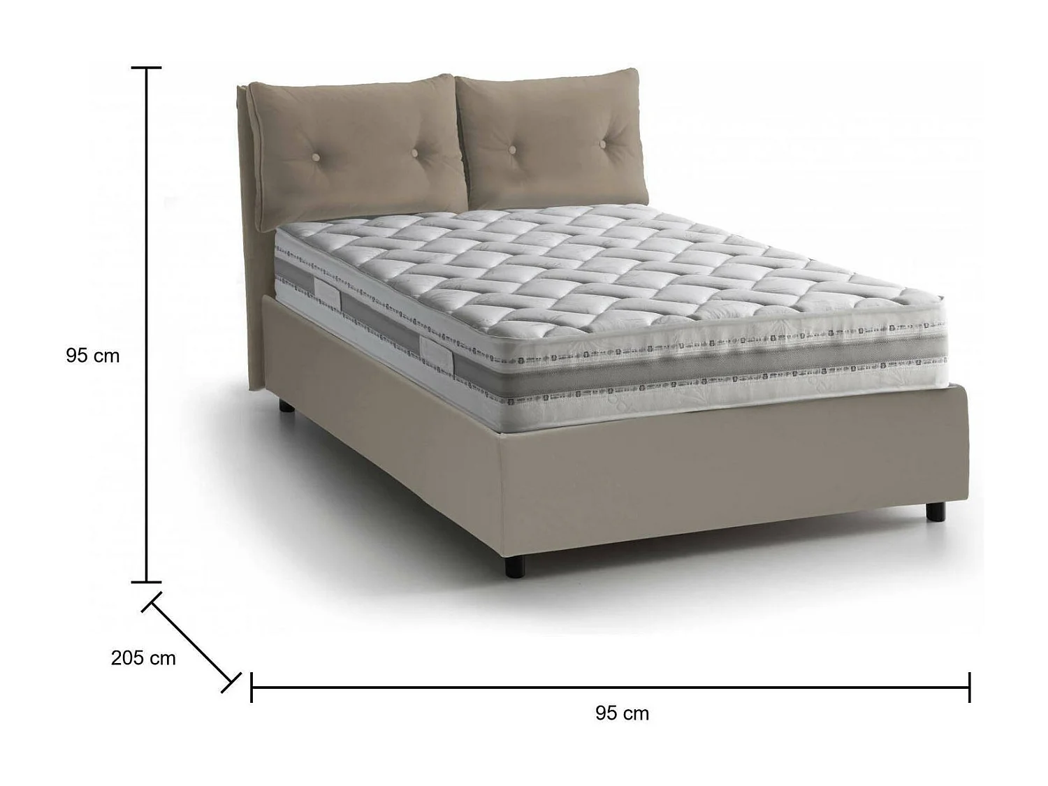 Lit simple Dbalb, Lit coffre avec revêtement en éco-cuir, 100% Made in Italy, Ouverture frontale, avec matelas 80x190 cm inclus, Taupe