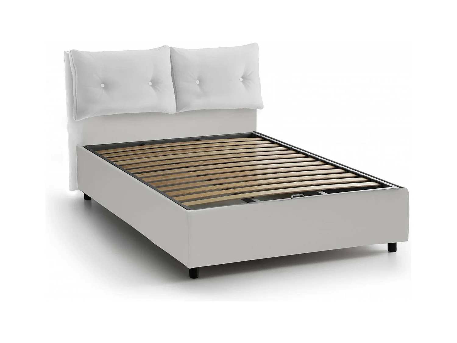 Dmerol tweepersoonsbed, Opbergbed met eco-lederen bekleding, 100% Made in Italy, Opening aan de voorkant, geschikt voor matras van 160x200 cm, Wit