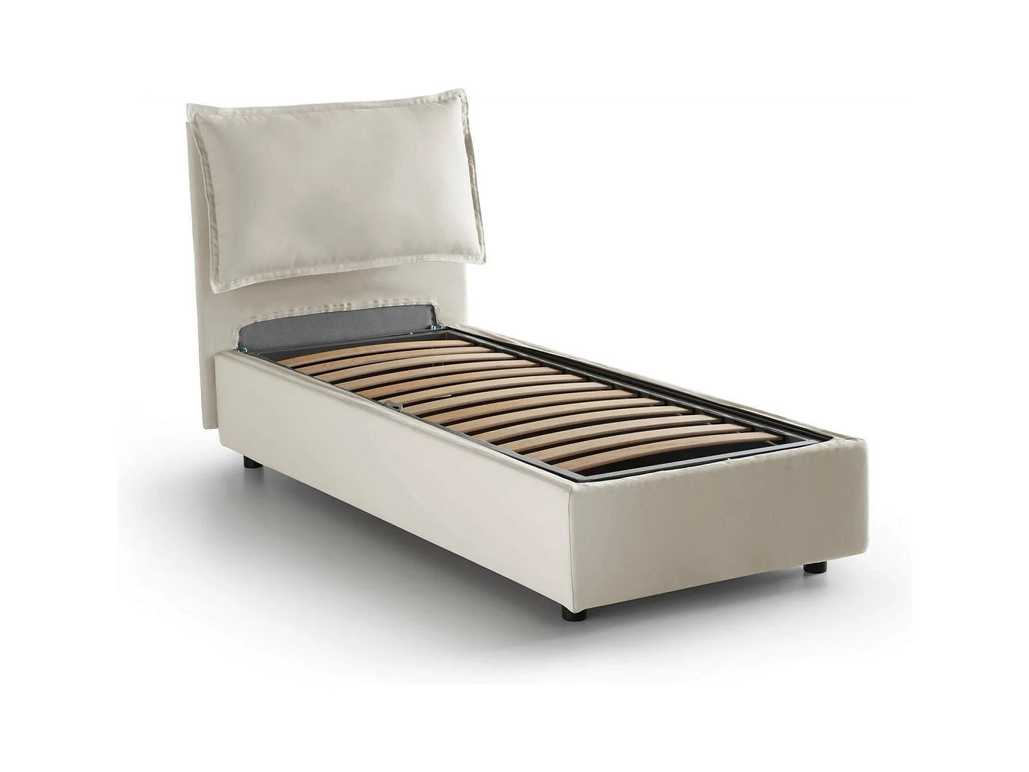 Lit simple Ddimari, Lit coffre avec revêtement en tissu, 100% Made in Italy, Ouverture frontale, adapté pour matelas 80x200 cm, Beige