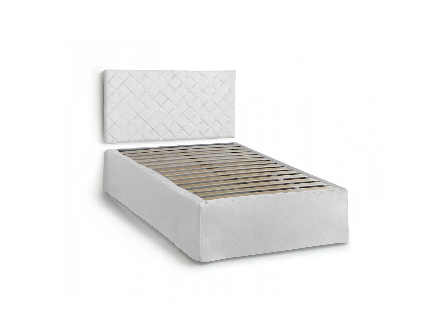 Lit double Dbellem, ensemble tête de lit en éco-cuir avec sommier orthopédique et volant, 100% Made in Italy, adapté pour un matelas de 120x190 cm, Blanc