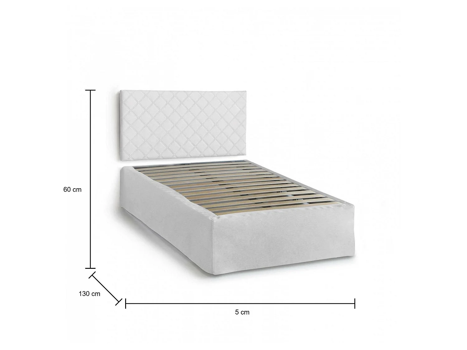 Lit double Dbellem, ensemble tête de lit en éco-cuir avec sommier orthopédique et volant, 100% Made in Italy, adapté pour un matelas de 120x190 cm, Blanc