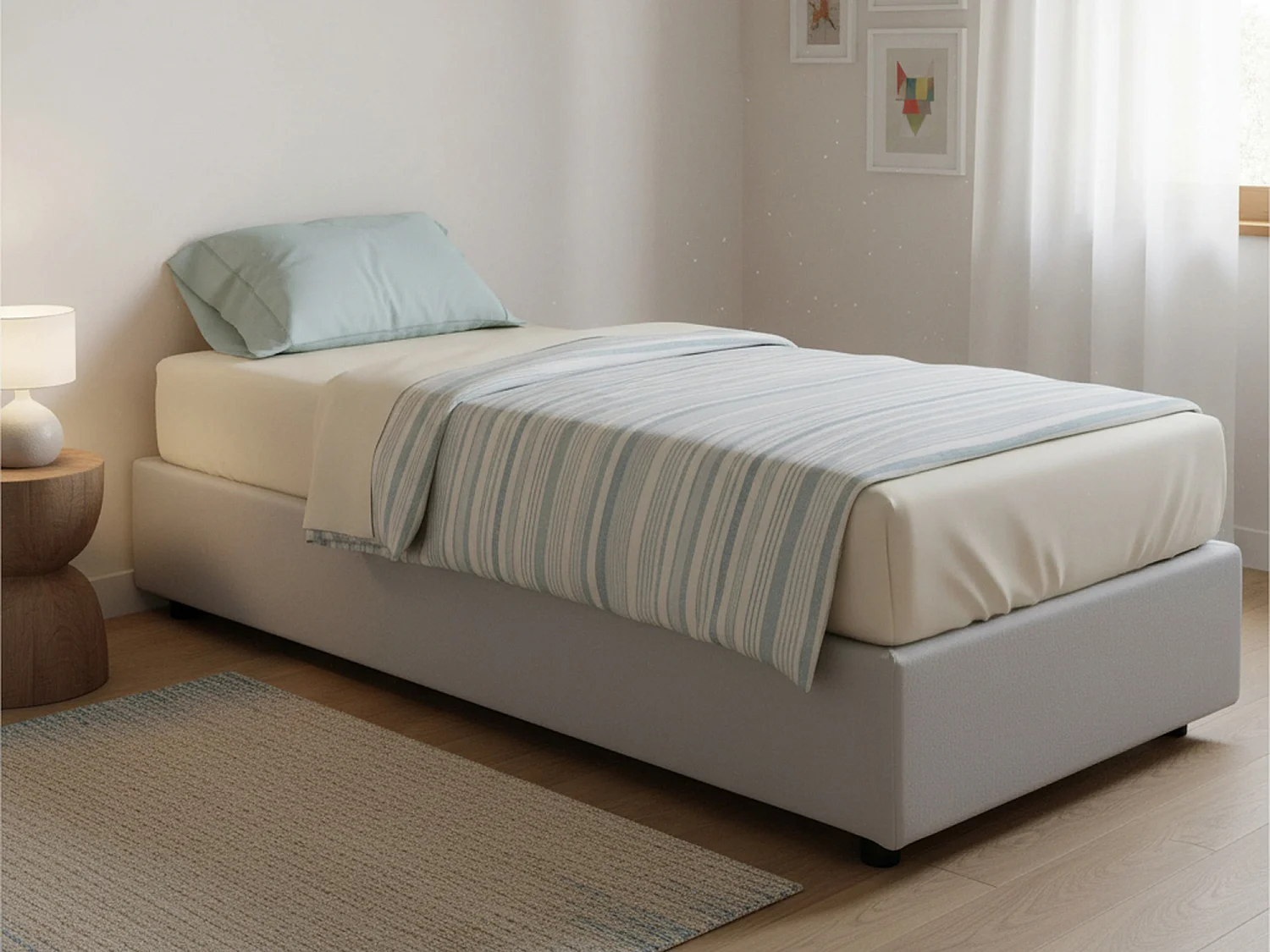 Letto Singolo Alarita, Contenitore Made in Italy, 95x205 cm Bianco