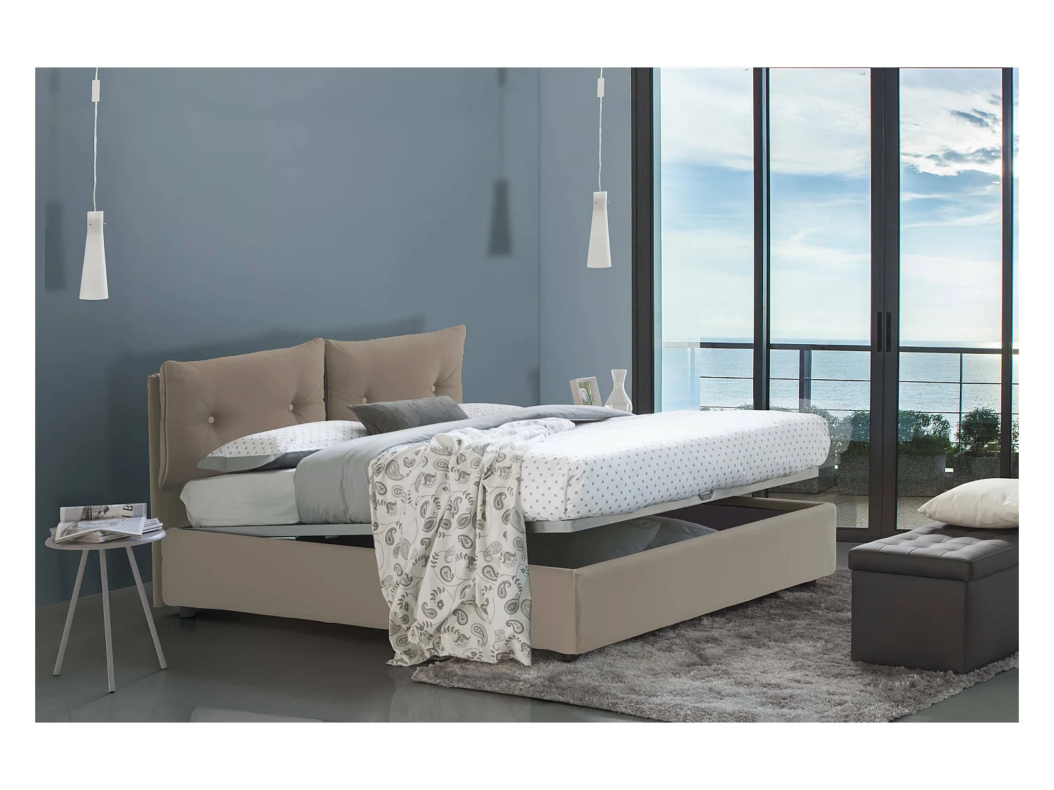 Lit double Dgalant, Lit coffre avec revêtement en éco-cuir, 100% Made in Italy, Ouverture frontale, adapté pour matelas 160x190 cm, gris tourterelle