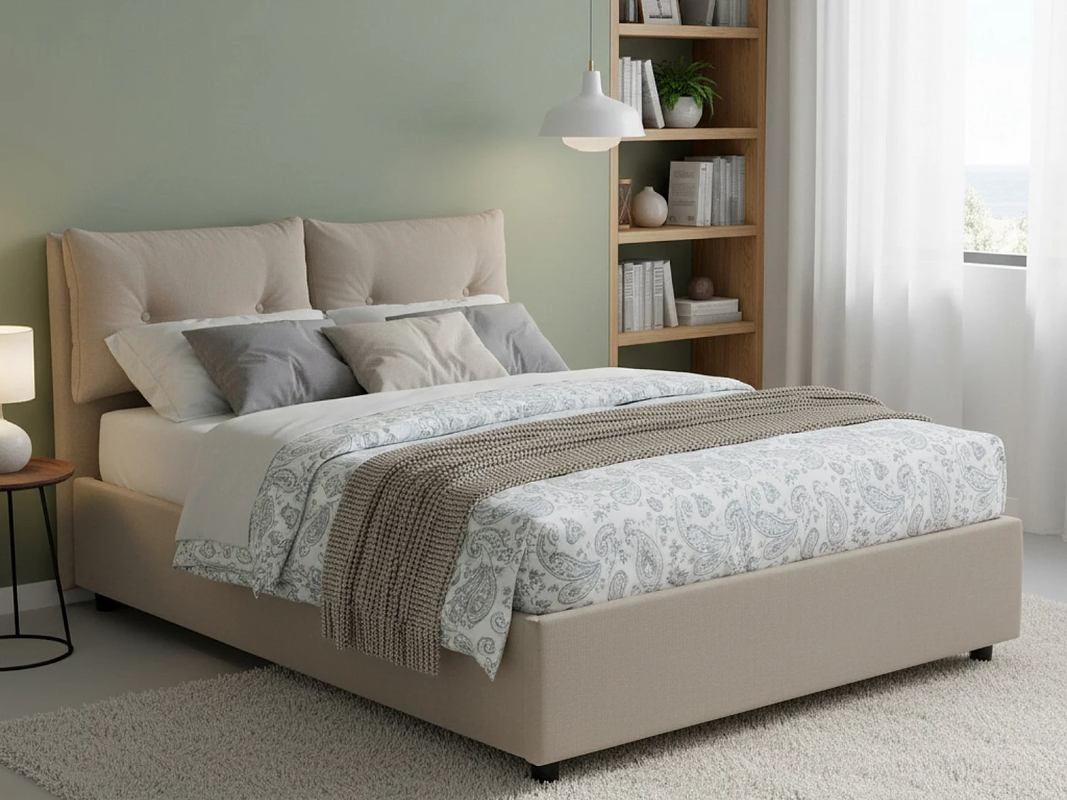 Lit double Dgalant, Lit coffre avec revêtement en éco-cuir, 100% Made in Italy, Ouverture frontale, adapté pour matelas 160x190 cm, gris tourterelle