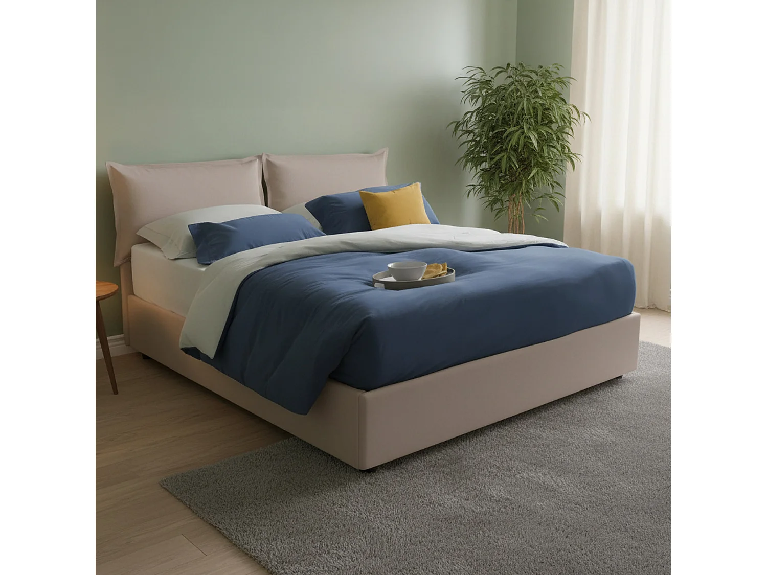 Lit double Dharrou, Lit coffre avec revêtement en éco-cuir, 100% Made in Italy, Ouverture frontale, adapté pour matelas 140x190 cm, gris tourterelle