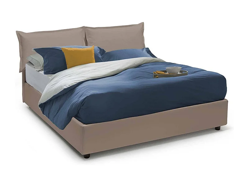 Dharrou tweepersoonsbed, Opbergbed met eco-lederen bekleding, 100% Made in Italy, Opening aan de voorkant, geschikt voor matras 140x190 cm, duifgrijs