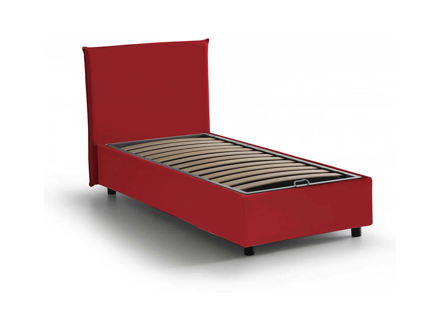 Lit simple Dbacchi, Lit coffre avec revêtement en tissu, 100% Made in Italy, Ouverture frontale, adapté pour matelas 80x200 cm, Rouge