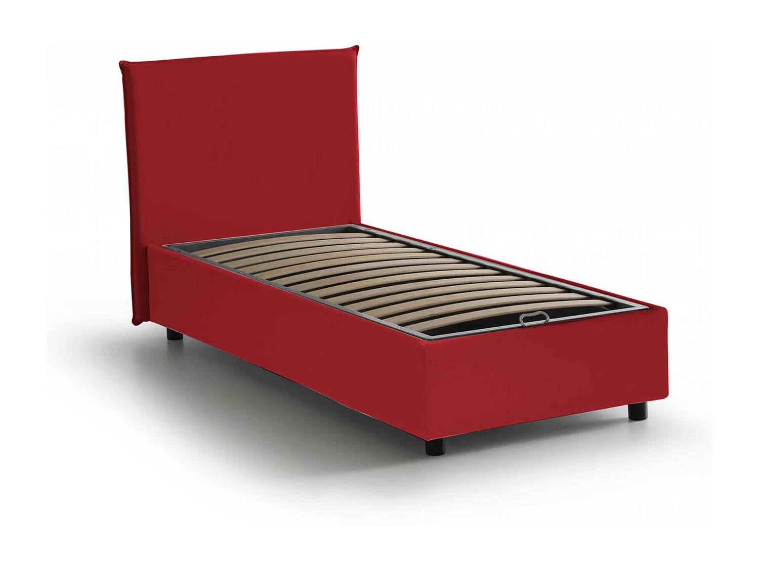 Lit simple Dbacchi, Lit coffre avec revêtement en tissu, 100% Made in Italy, Ouverture frontale, adapté pour matelas 80x200 cm, Rouge