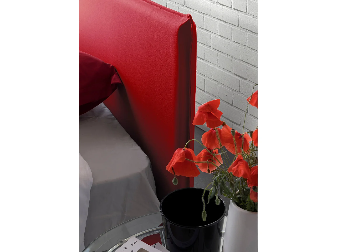 Einzelbett Dbacchi, Containerbett mit Stoffbespannung, 100% Made in Italy, Frontöffnung, passend für Matratze Cm 80x200, Rot