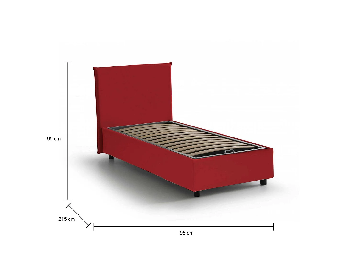 Lit simple Dbacchi, Lit coffre avec revêtement en tissu, 100% Made in Italy, Ouverture frontale, adapté pour matelas 80x200 cm, Rouge