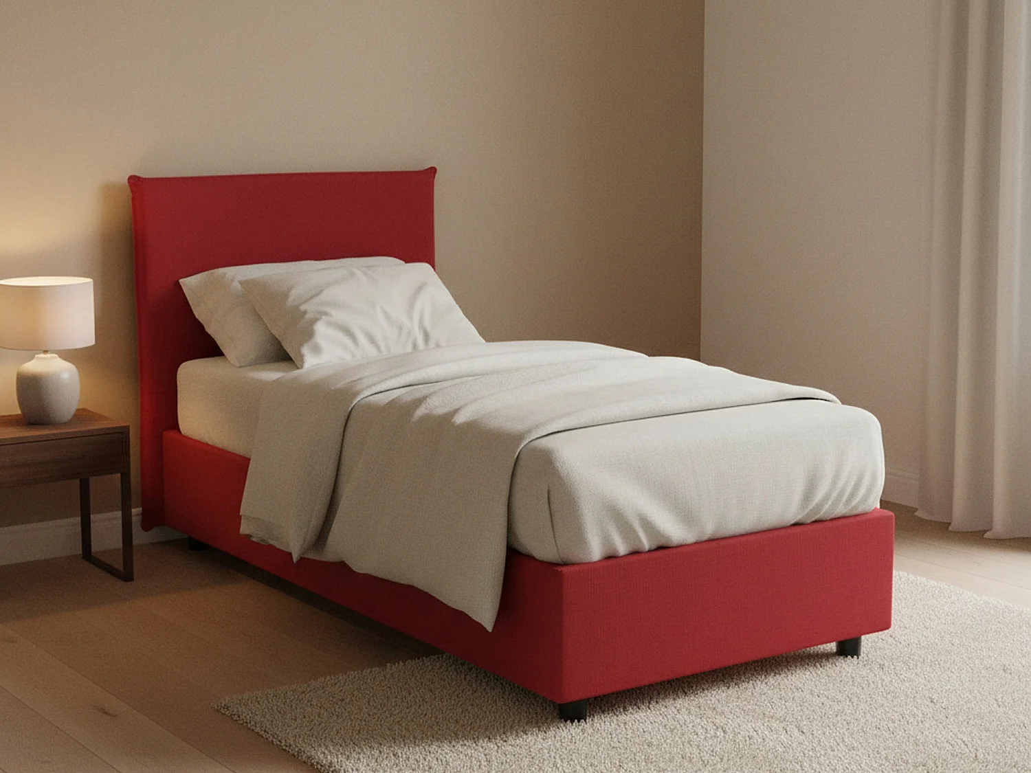 Lit simple Dbacchi, Lit coffre avec revêtement en tissu, 100% Made in Italy, Ouverture frontale, adapté pour matelas 80x200 cm, Rouge