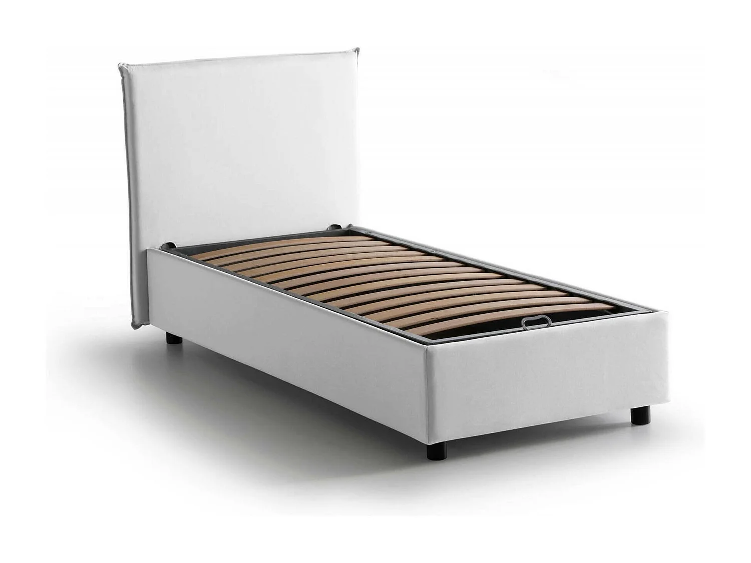 Lit simple Dbasell, Lit coffre avec revêtement en tissu, 100% Made in Italy, Ouverture frontale, adapté pour matelas 90x200 cm, Blanc