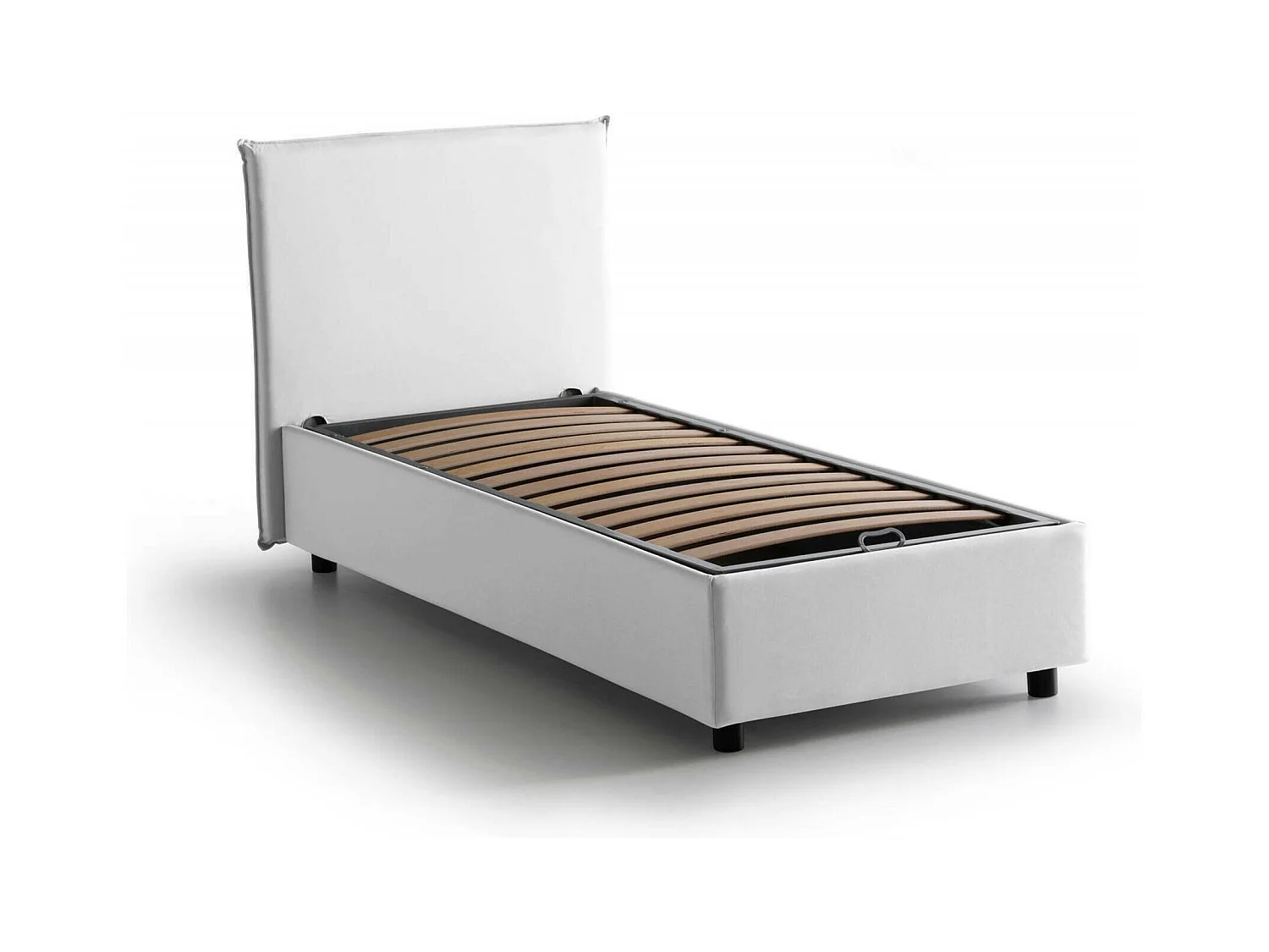 Lit simple Dbasell, Lit coffre avec revêtement en tissu, 100% Made in Italy, Ouverture frontale, adapté pour matelas 90x200 cm, Blanc