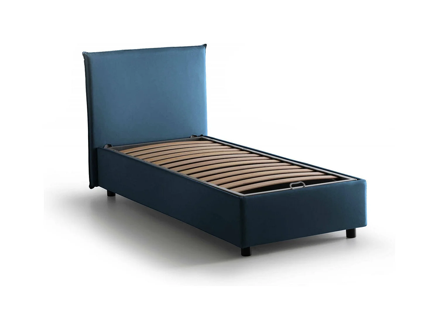 Lit simple Dbasell, Lit coffre avec revêtement en tissu, 100% Made in Italy, Ouverture frontale, adapté pour matelas 90x200 cm, Bleu
