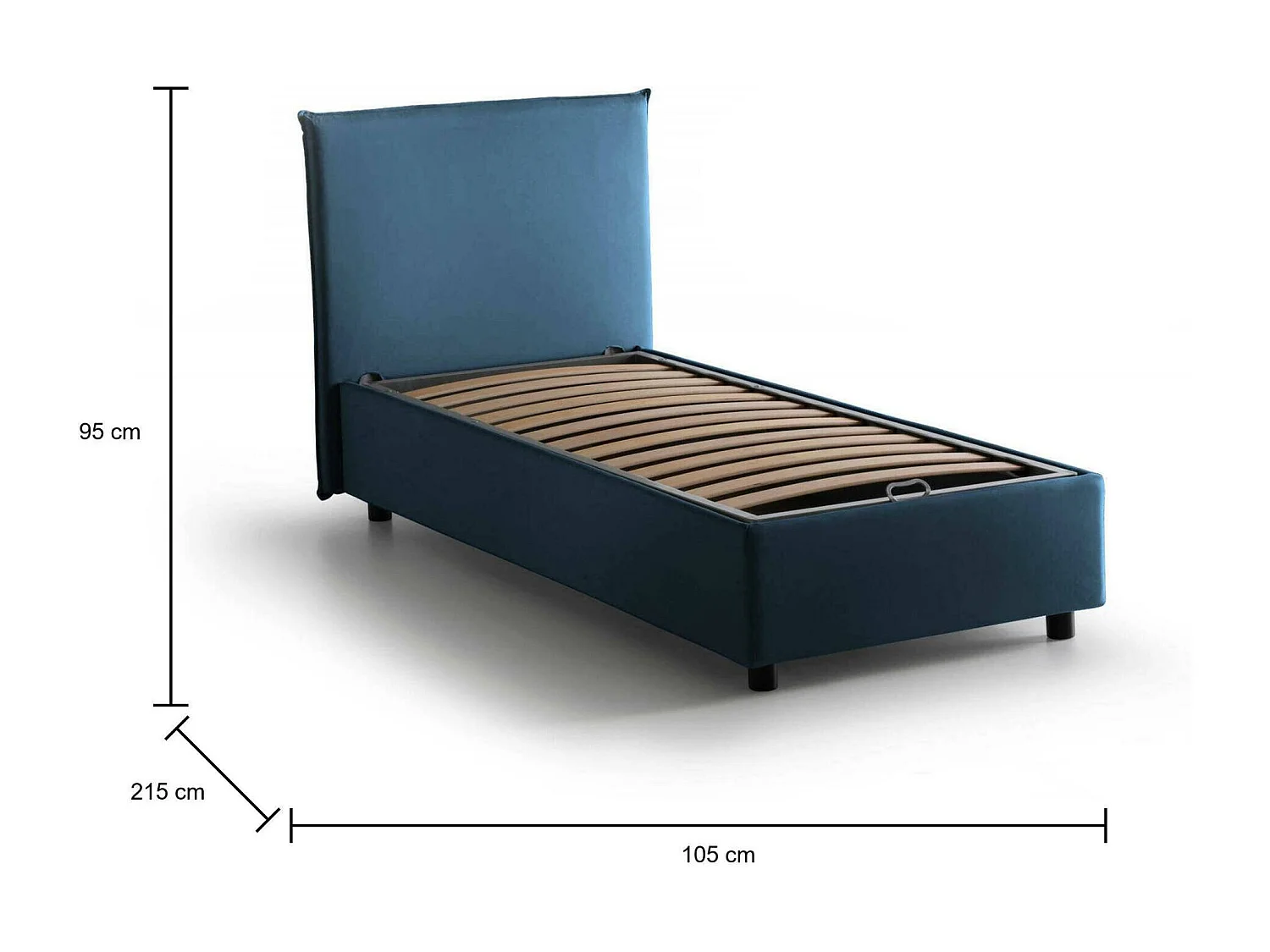 Dbasell eenpersoonsbed, Opbergbed met stoffen bekleding, 100% Made in Italy, Opening aan de voorkant, geschikt voor matras van 90x200 cm, Blauw