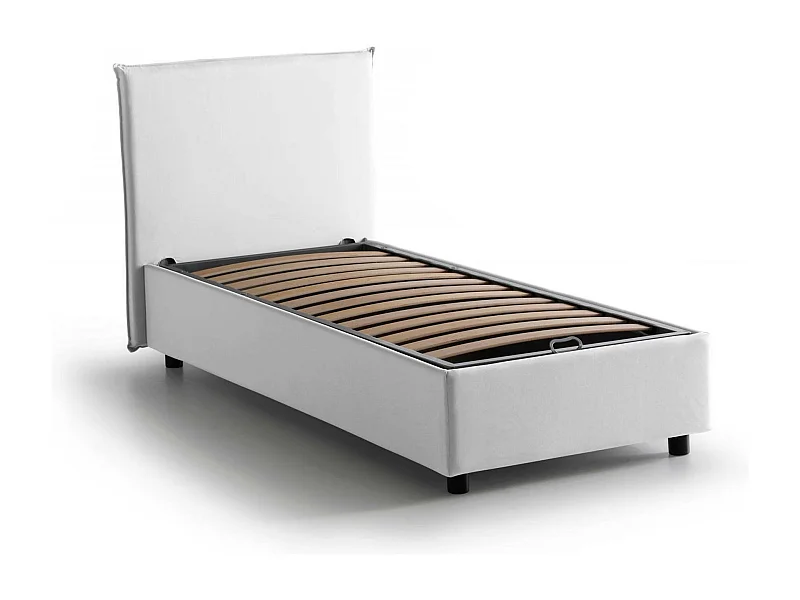 Lit simple Dbacchi, Lit coffre avec revêtement en tissu, 100% Made in Italy, Ouverture frontale, adapté pour matelas 80x200 cm, Blanc