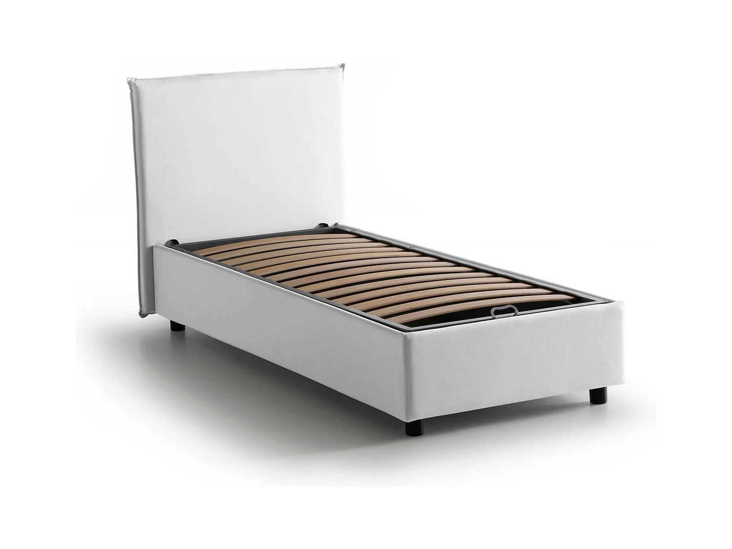 Lit simple Dbacchi, Lit coffre avec revêtement en tissu, 100% Made in Italy, Ouverture frontale, adapté pour matelas 80x200 cm, Blanc