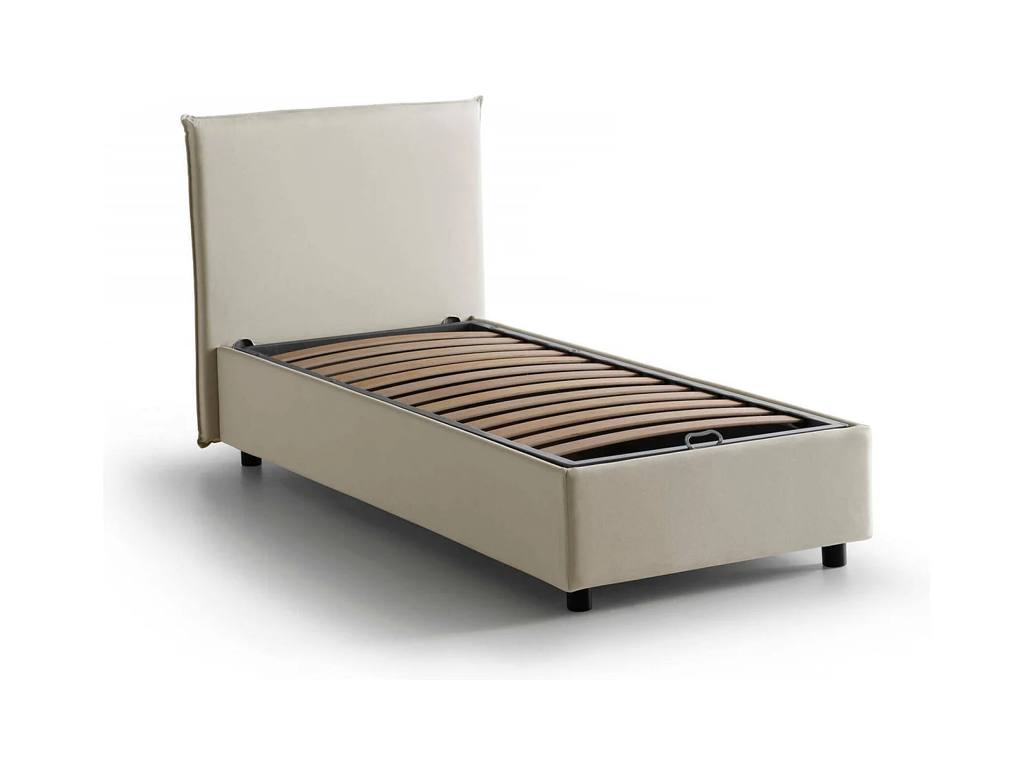 Lit simple Dbacchi, Lit coffre avec revêtement en tissu, 100% Made in Italy, Ouverture frontale, adapté pour matelas 80x200 cm, Beige