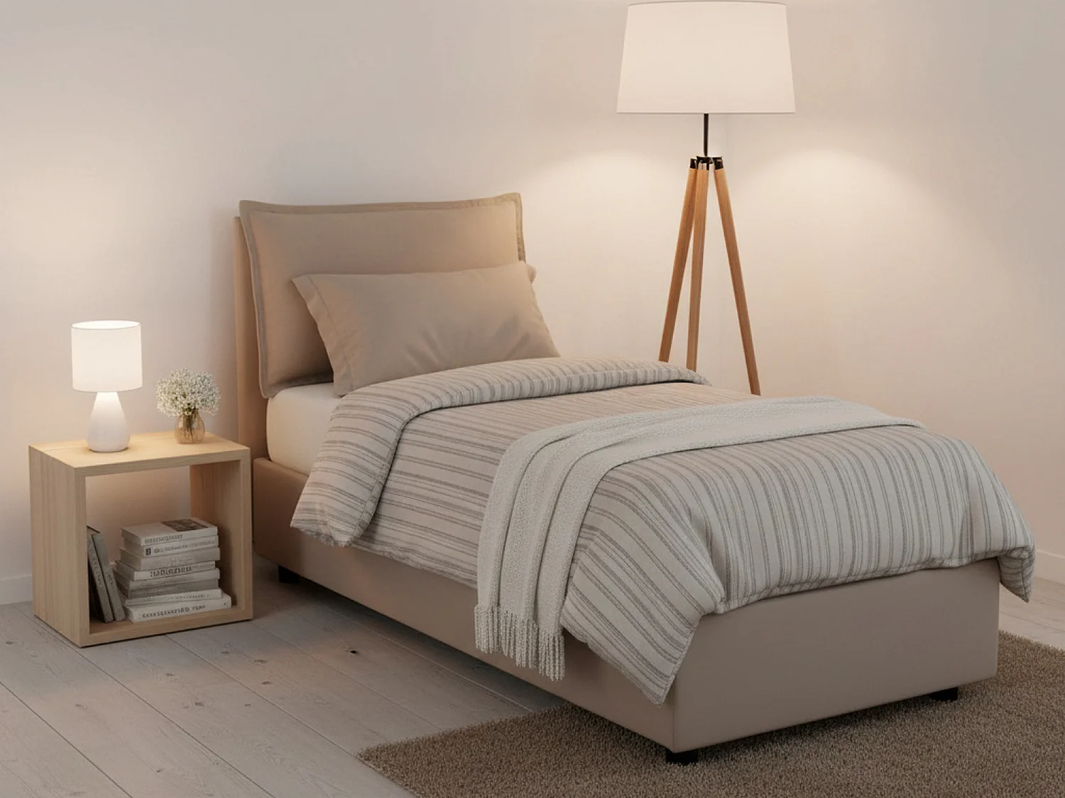 Letto Singolo Armaduk, Materasso Incluso Made in Italy, 95x205 cm Grigio Tortora