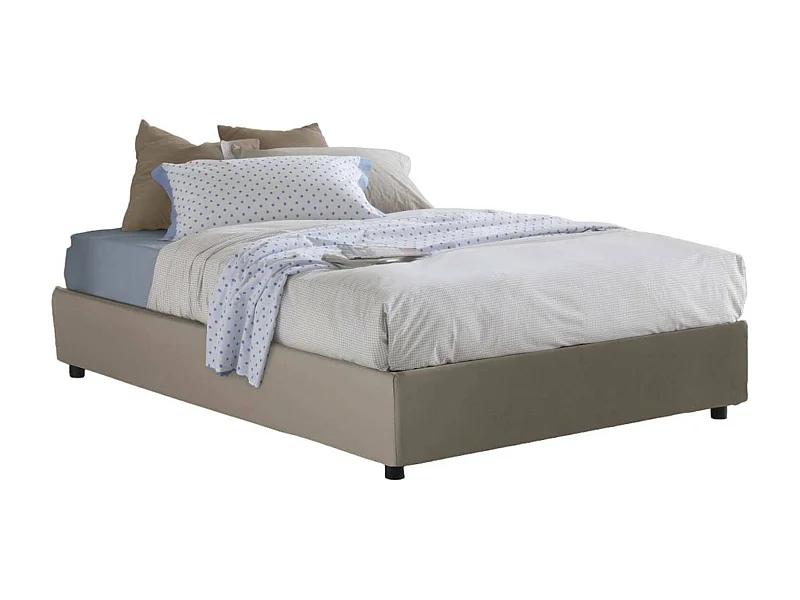 Lit double Dferro, Lit coffre avec revêtement en éco-cuir, 100% Made in Italy, Ouverture frontale, adapté pour matelas 140x200 cm, Taupe