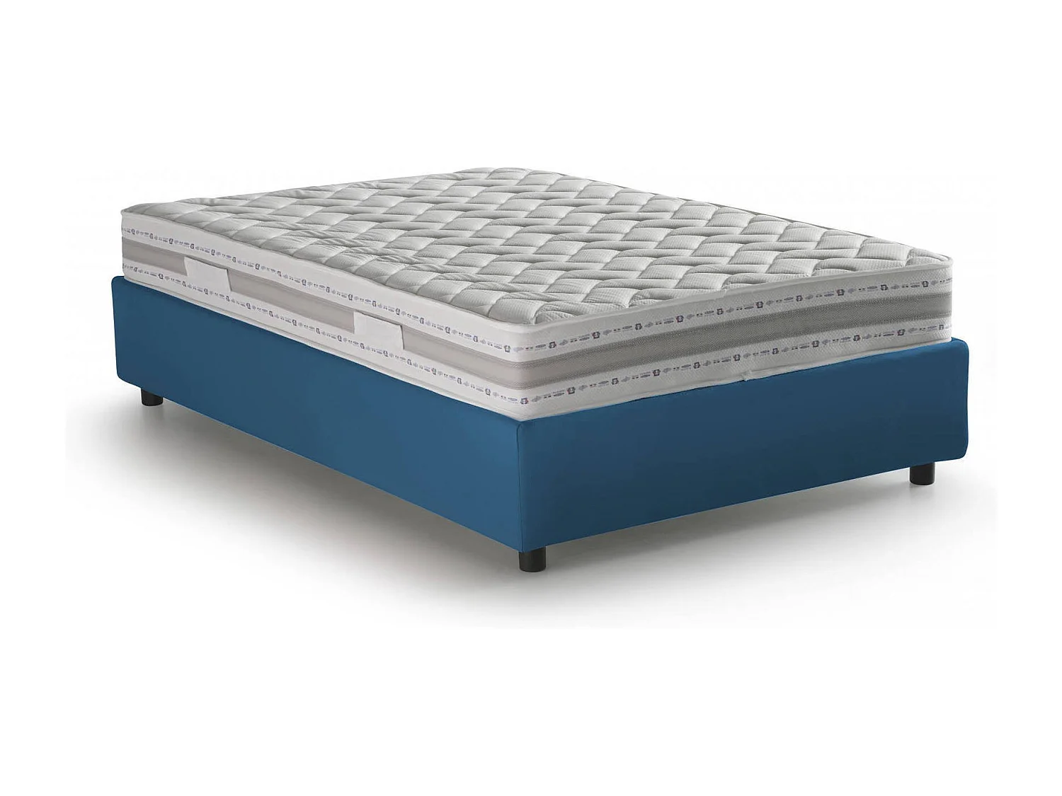 Lit double Ddurant, Lit coffre avec revêtement en tissu, 100% Made in Italy, Ouverture frontale, avec matelas 140x200 cm inclus, Bleu