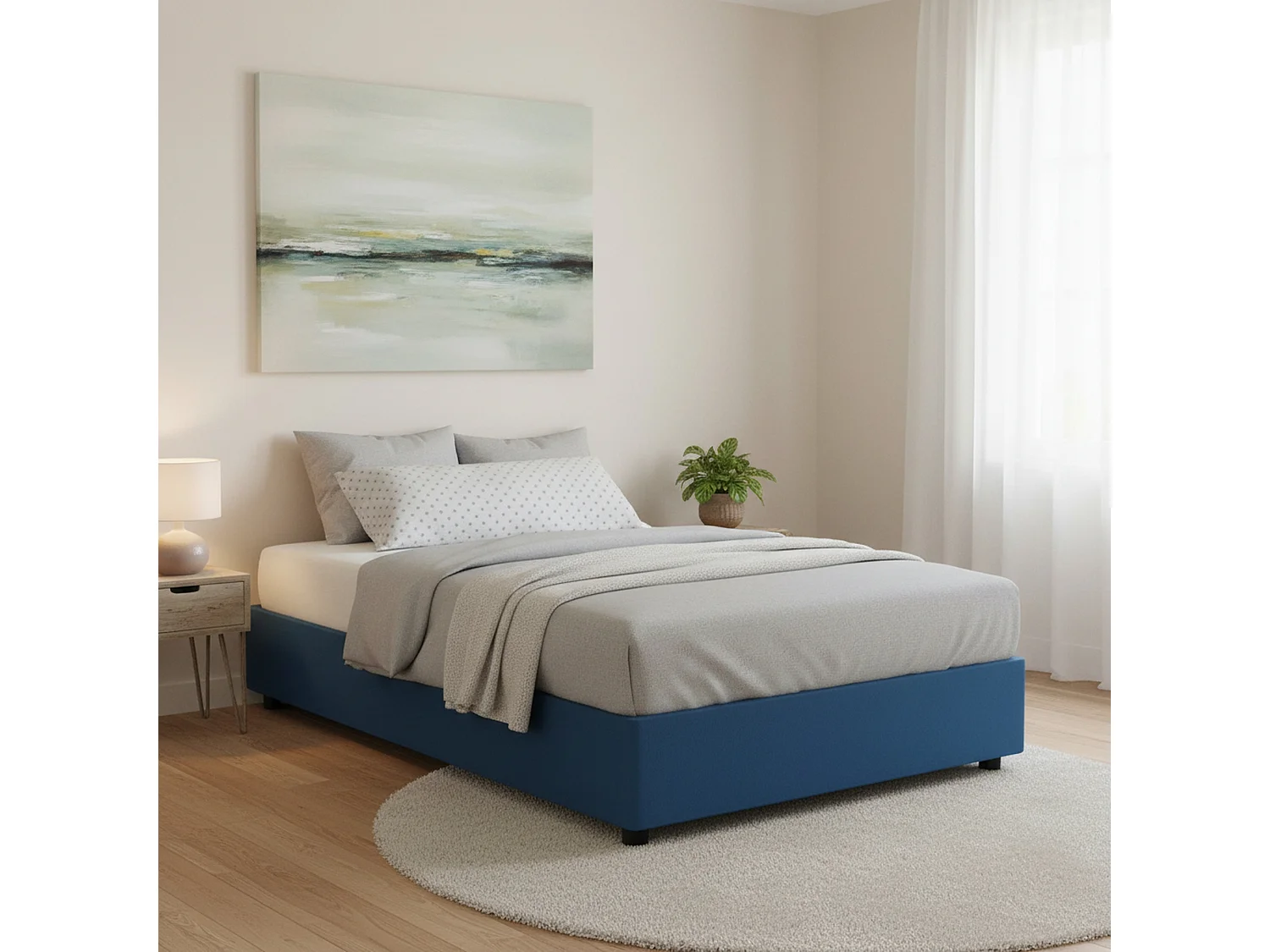 Lit double Ddurant, Lit coffre avec revêtement en tissu, 100% Made in Italy, Ouverture frontale, avec matelas 140x200 cm inclus, Bleu