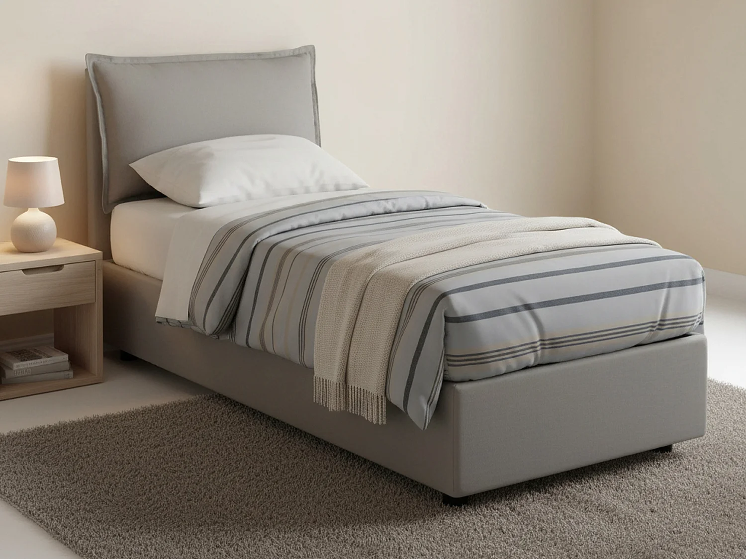 Lit simple Daugust, Lit coffre avec revêtement en tissu, 100% Made in Italy, Ouverture frontale, avec matelas 80x190 cm inclus, Gris