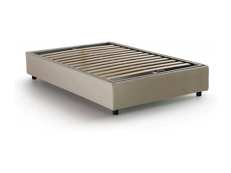 Lit double Daronic, lit coffre avec revêtement en tissu, 100% Made in Italy, ouverture latérale, adapté pour matelas 120x190 cm, Beige