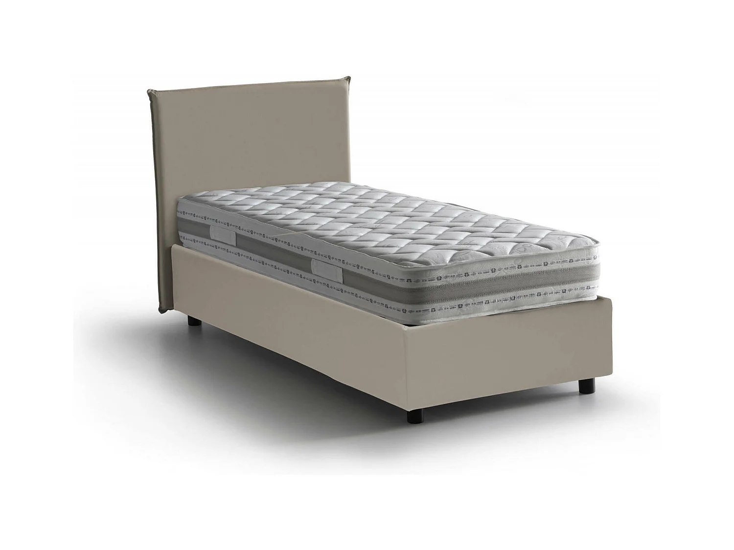 Lit simple Dbaiocc, Lit coffre avec revêtement en éco-cuir, 100% Made in Italy, Ouverture frontale, avec matelas 90x190 cm inclus, Taupe