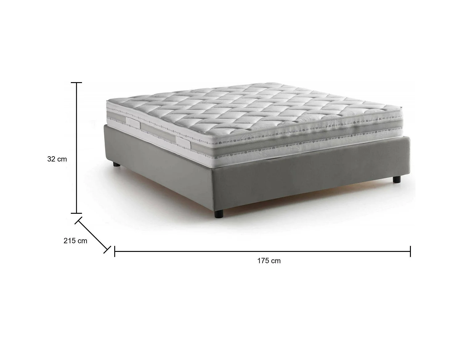 Talamo Italia - Letto matrimoniale Alessander, con materasso Cm 160x200 incluso, Grigio