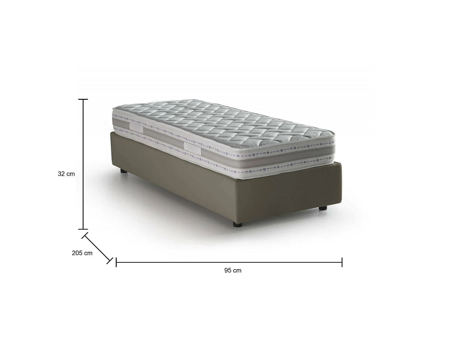 Letto Singolo Ermanna, Materasso Incluso Made in Italy, 95x205 cm Grigio Tortora