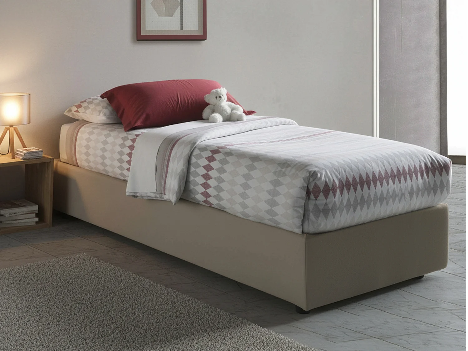 Letto Singolo Ermanna, Materasso Incluso Made in Italy, 95x205 cm Grigio Tortora