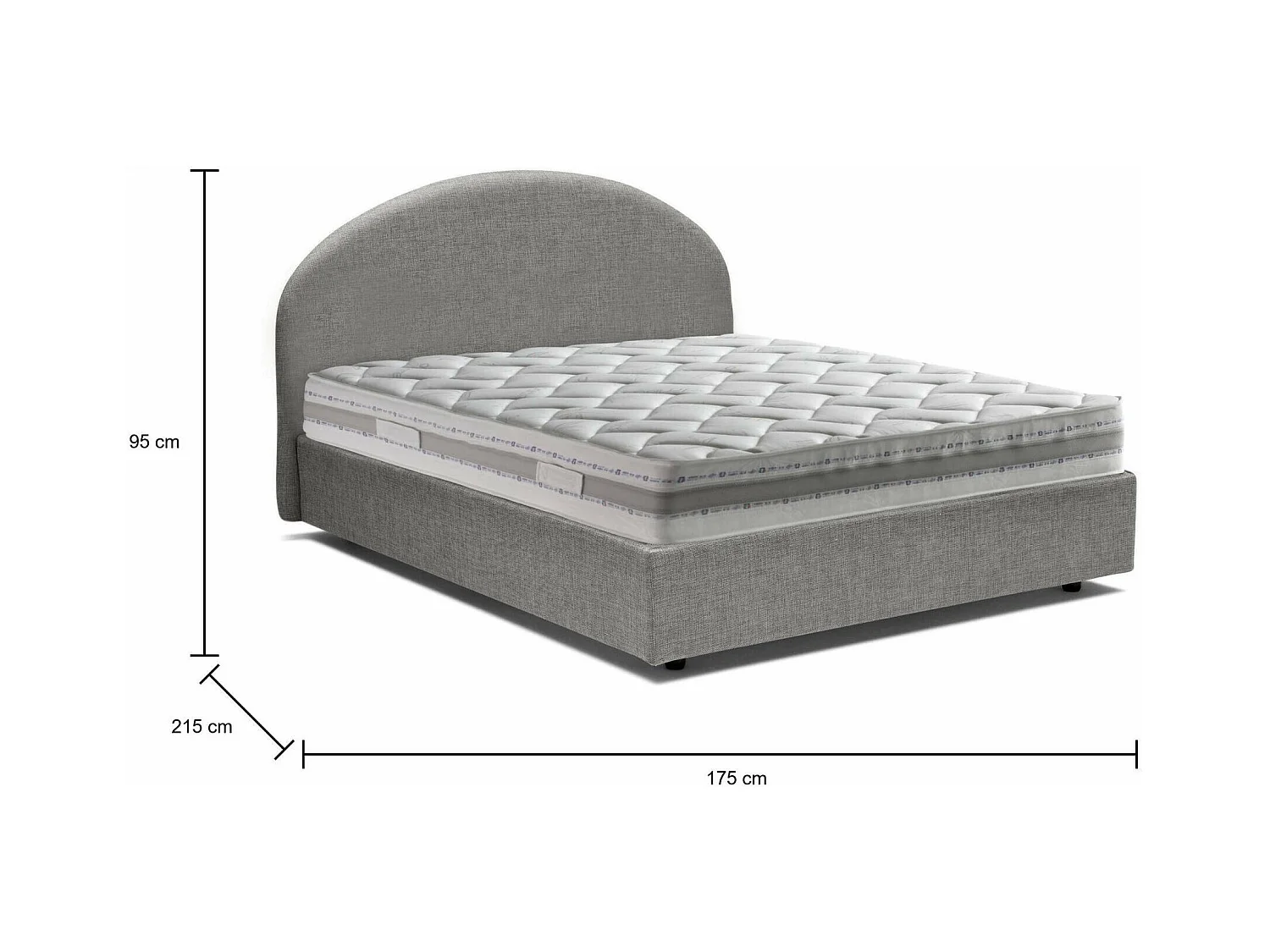 Lit double Dadamol, Lit coffre avec revêtement en tissu, 100% Made in Italy, Ouverture frontale, avec matelas 160x200 cm inclus, Gris
