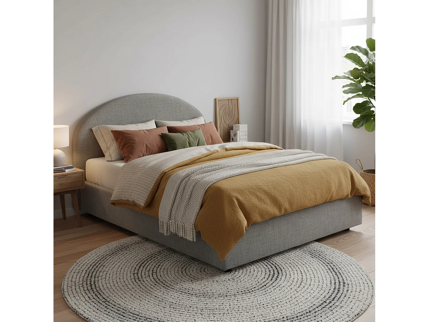 Doppelbett Dadamol, Containerbett mit Stoffbespannung, 100% Made in Italy, Frontöffnung, inklusive Matratze Cm 160x200, Grau