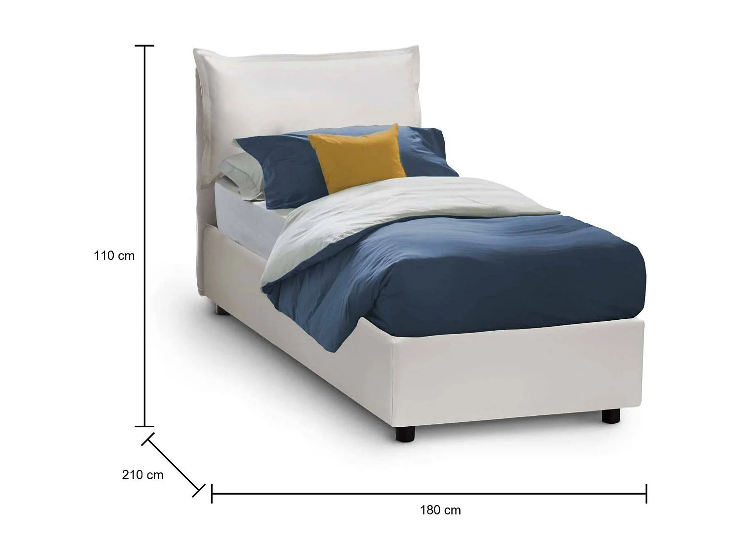 Letto Singolo Adet, Contenitore Made in Italy, 180x210 cm Bianco