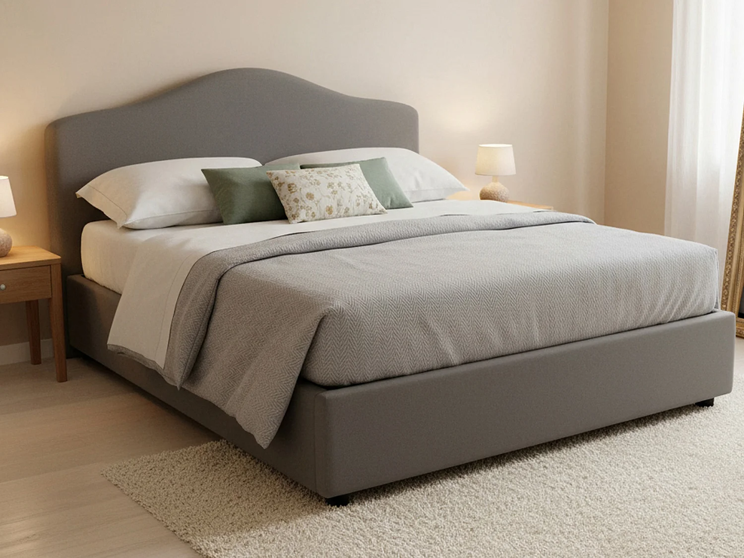 Lit double Djoci, Lit coffre avec revêtement en tissu, 100% Made in Italy, Ouverture frontale, avec matelas 160x200 cm inclus, Gris