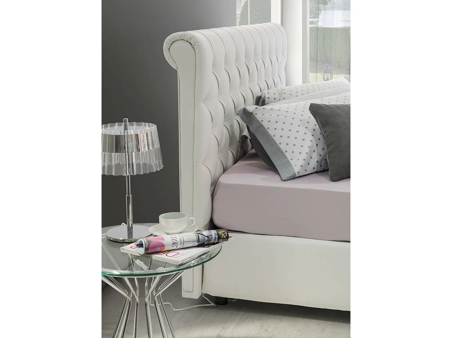 Doppelbett Dbeca, Containerbett und Kopfteil aus Kunstleder, 100% Made in Italy, Frontöffnung, WeiÃŸ, passend für 160x190 cm Matratze