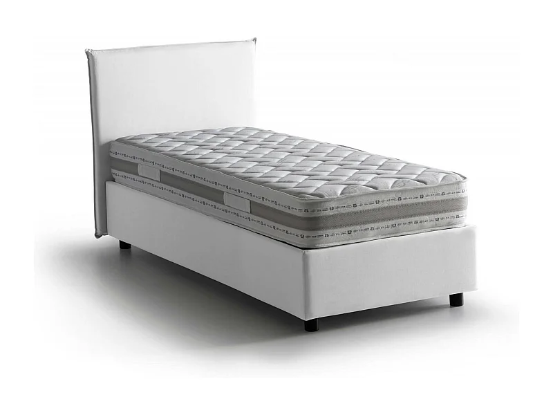 Dahmeta tweepersoonsbed, Opbergbed met stoffen bekleding, 100% Made in Italy, Opening aan de voorkant, inclusief matras 140x190 cm, Wit