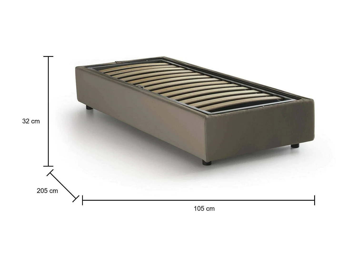 Lit simple Dmecozz, lit coffre avec revêtement en éco-cuir, 100% Made in Italy, ouverture frontale, adapté pour matelas 90x190 cm, gris tourterelle