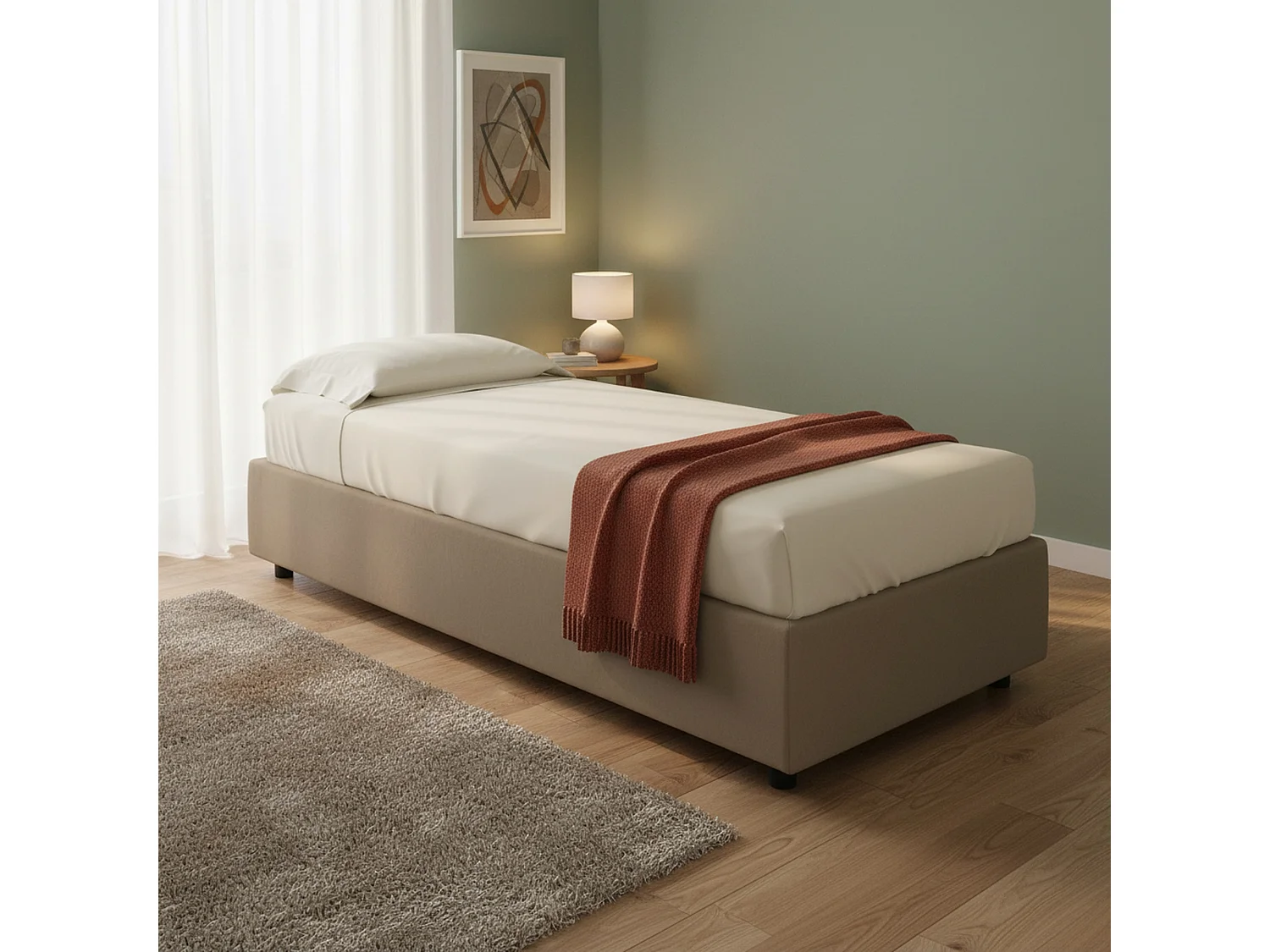 Lit simple Dmecozz, lit coffre avec revêtement en éco-cuir, 100% Made in Italy, ouverture frontale, adapté pour matelas 90x190 cm, gris tourterelle
