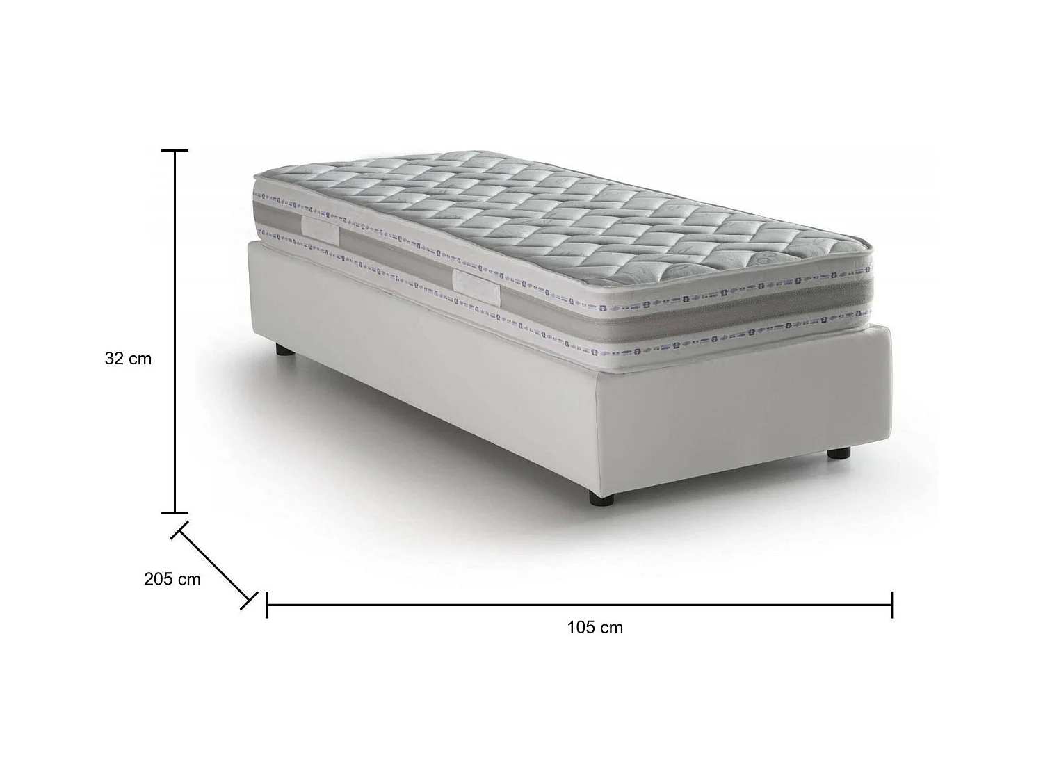 Einzelbett Dabad, Containerbett mit Kunstlederbezug, 100% Made in Italy, Frontöffnung, mit Matratze Cm 90x190 enthalten, Weiß
