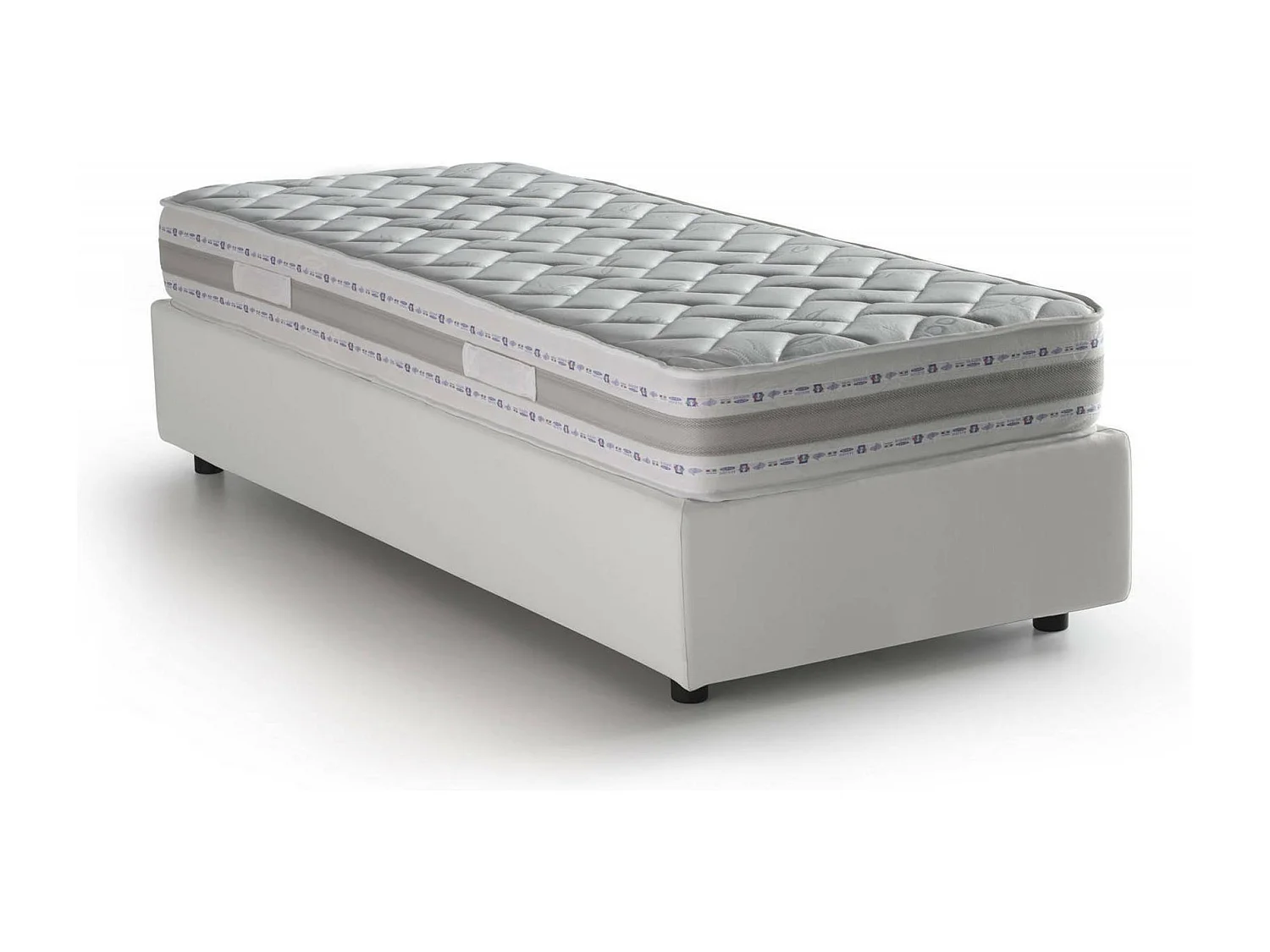 Lit simple Dabad, Lit coffre avec revêtement en éco-cuir, 100% Made in Italy, Ouverture frontale, avec matelas 90x190 cm inclus, Blanc