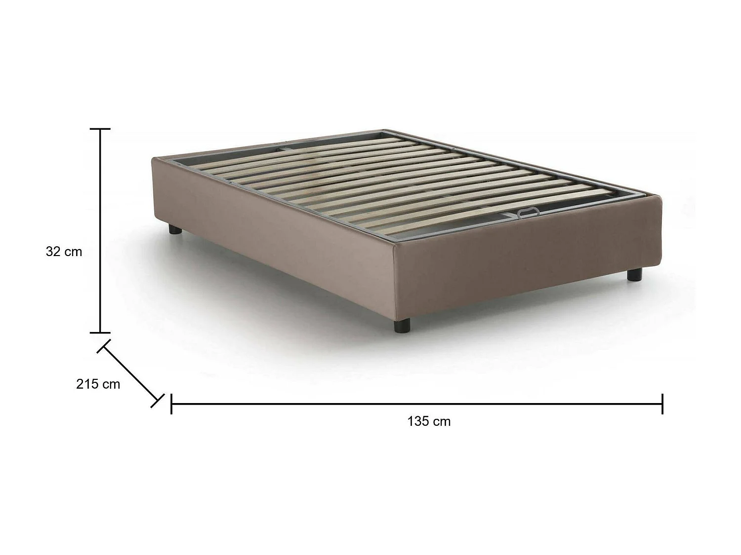 Lit double Daccardi, lit coffre avec revêtement en tissu, 100% Made in Italy, ouverture frontale, adapté pour matelas 120x200 cm, gris tourterelle