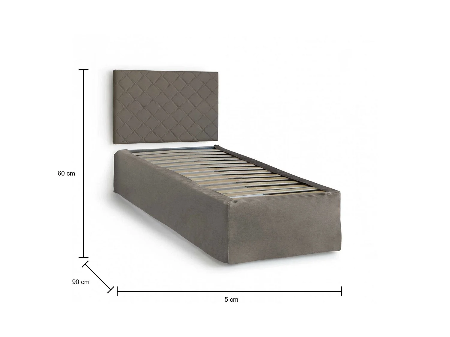 Letto Singolo Accu, Sfoderabile Made in Italy, 5x90 cm Grigio Tortora