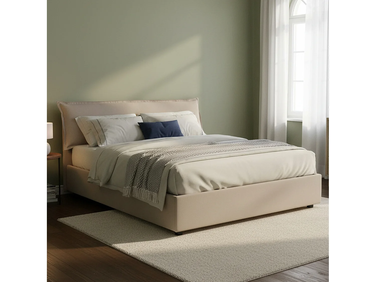 Lit double Dbiand, lit coffre déhoussable avec tête de lit rembourrée et cadre de lit coffre, 100% Made in Italy, adapté pour matelas 160x200 cm, gris tourterelle