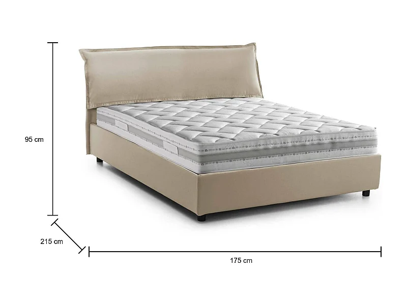 Lit double Dbidaou, Lit coffre déhoussable avec tête de lit rembourrée et cadre de lit coffre, 100% Made in Italy, avec matelas 160x200 cm inclus, Beige