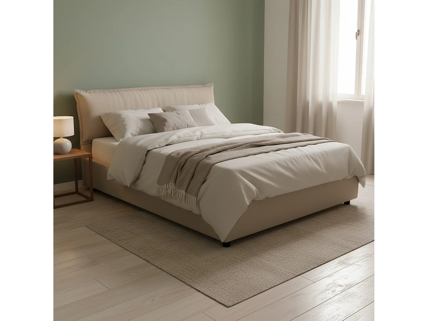 Dbidaou tweepersoonsbed, opbergbed met afneembare hoes met gestoffeerd hoofdeinde en opbergbedframe, 100% Made in Italy, inclusief matras 160x200 cm, Beige