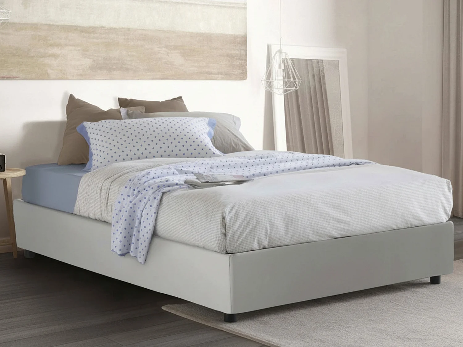 Lit double Dbaci, Lit coffre avec revêtement en éco-cuir, 100% Made in Italy, Ouverture frontale, avec matelas 160x190 cm inclus, Blanc